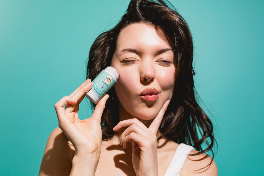 Professional model posing during a CoTZ Skincare commercial photoshoot in Hudson Valley, photographed by Julieanne Browning of Pine & Fable Photography.