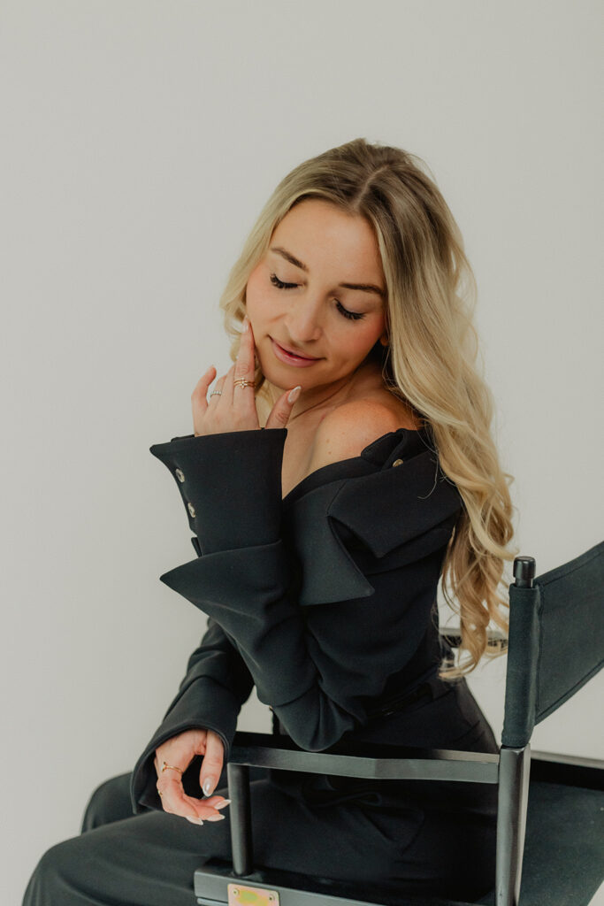 Client posing during her personal branding photoshoot in Hudson Valley, photographed by Julieanne Browning of Pine & Fable Photography.